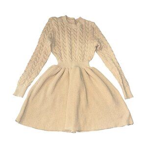 Cable Knit Long Sleeve Beige Sweater Dress